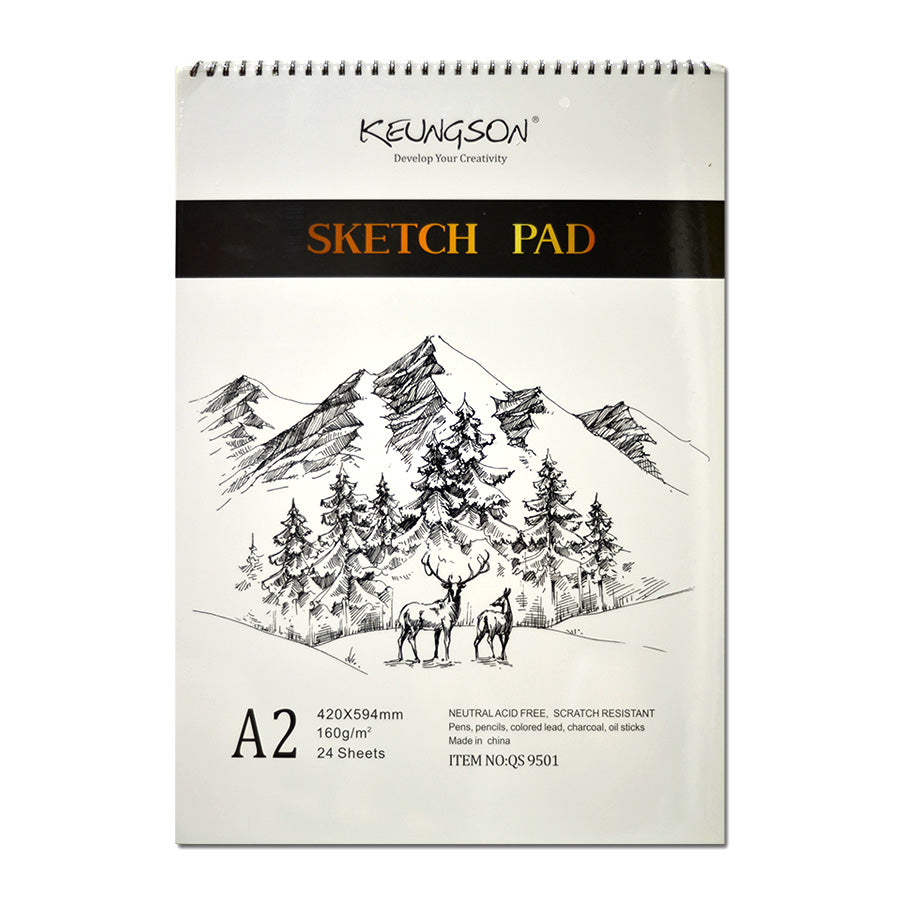 Premium Spiral-Bound Acid-Free Sketch Pad-160gsm, 24 Sheets