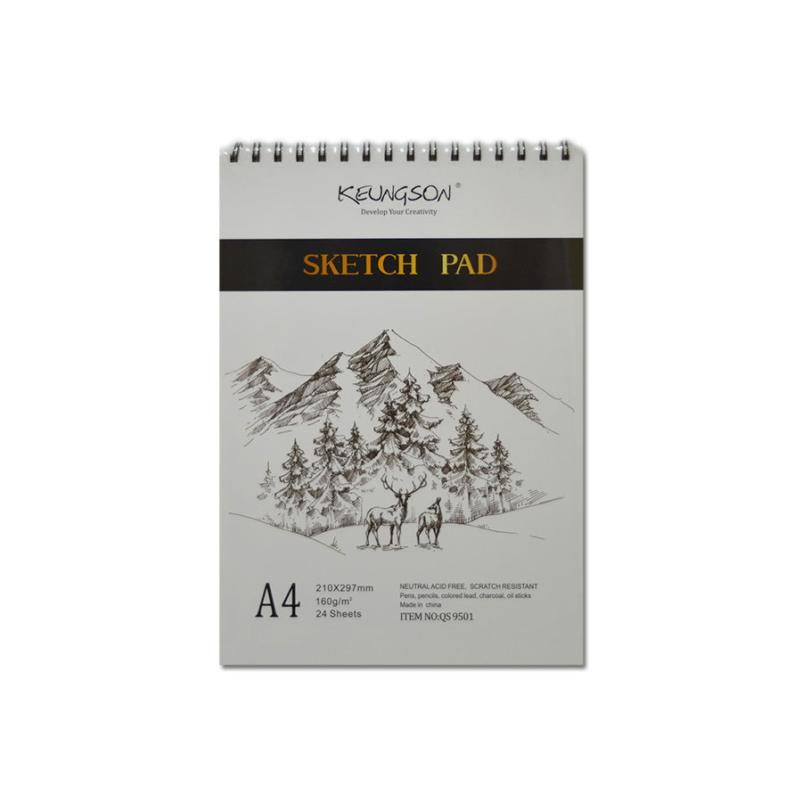 Premium Spiral-Bound Acid-Free Sketch Pad-160gsm, 24 Sheets