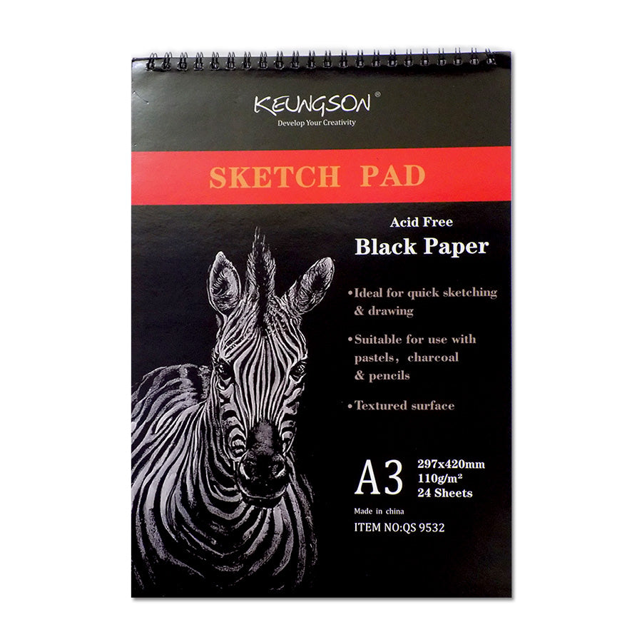 Black Paper Sketch Pad - Acid free Quick Sketching & Drawing